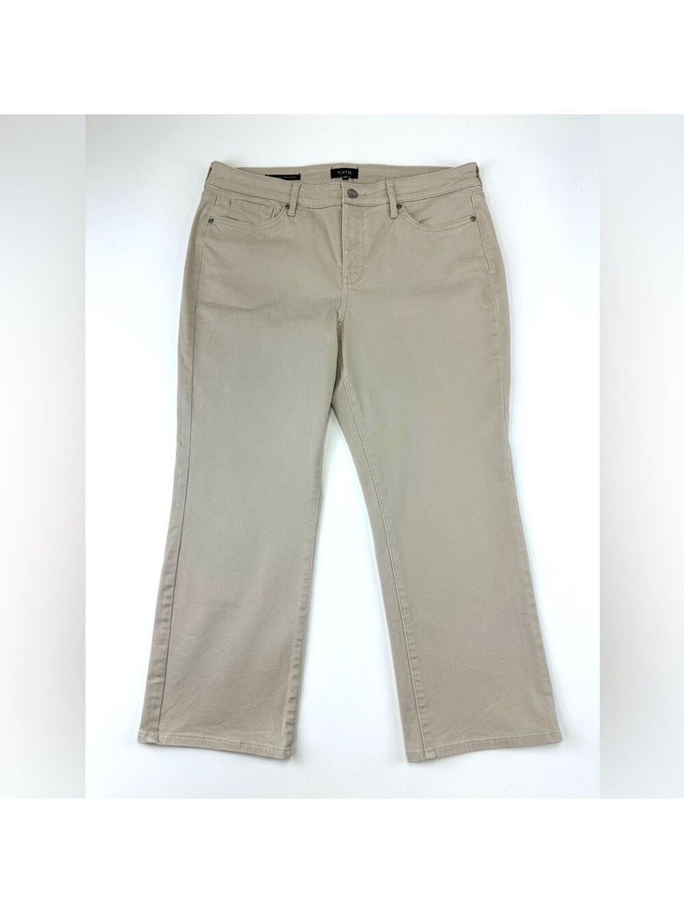 NYDJ Marilyn Straight Jeans 14P Petite Beige Feather Lift Tuck Stretch Denim